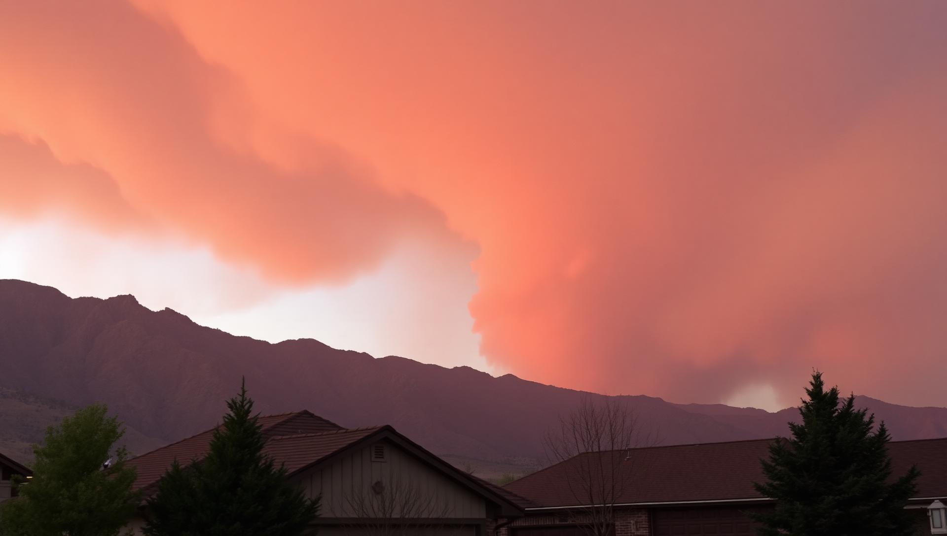 Wildfire smoke sky over a Wasatch-front Utah home with defensible space